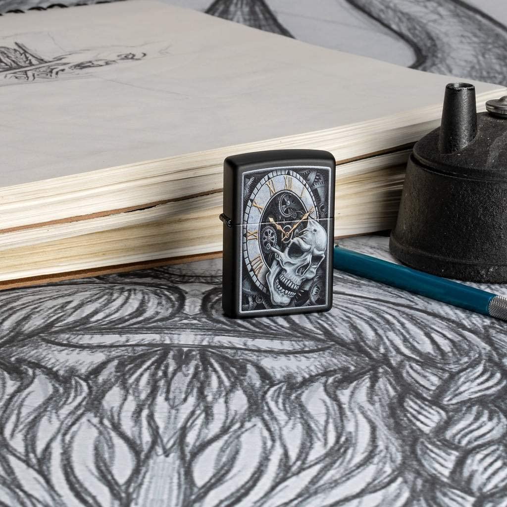 Zippo - Custom Personalized Skull Clock Design Windproof Lighter, Free Engraving