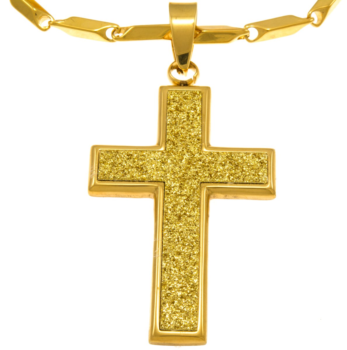 GIFTS INFINITY Hip Hop Bling Iced Surgical Stainless Steel Pava Block Cross Gold Tone Pendant Free 36" Chain