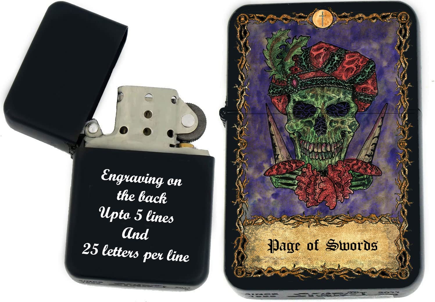 GIFTS INFINITY - Custom Tarot Card - Windproof Lighters- Black Matt (Page of Swords)