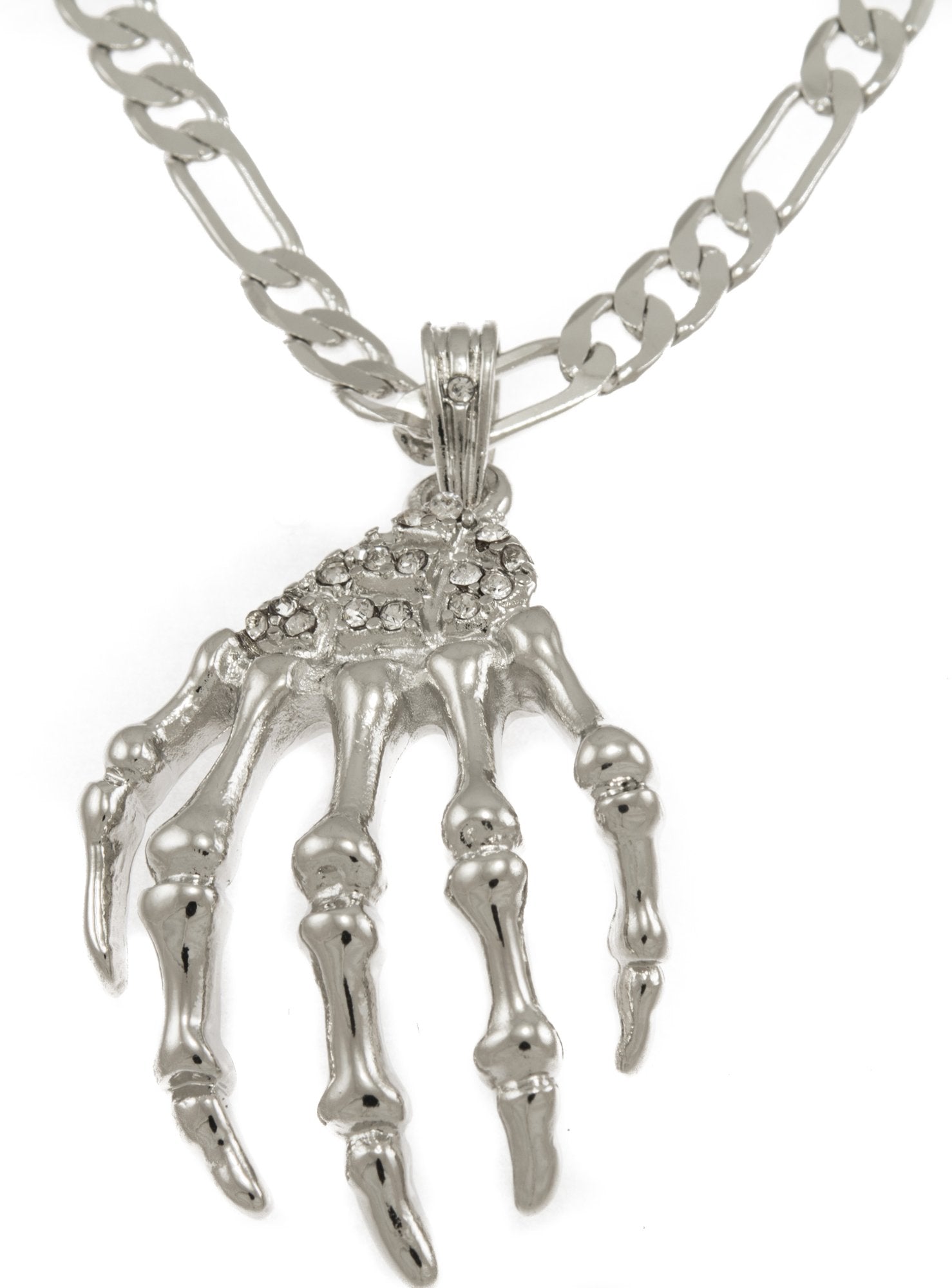 GIFTS INFINITY Silver Tone Skeleton Skull Hand Pendant for Men – Free 24” Chain Included