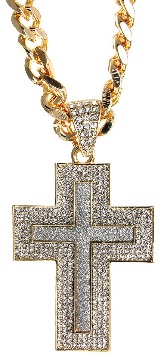 GIFTS INFINITY Mens Gold Tone Inlay Cross Pave Iced Out Pendant with 30" 10mm Cuban Chain Necklace HC-6009G