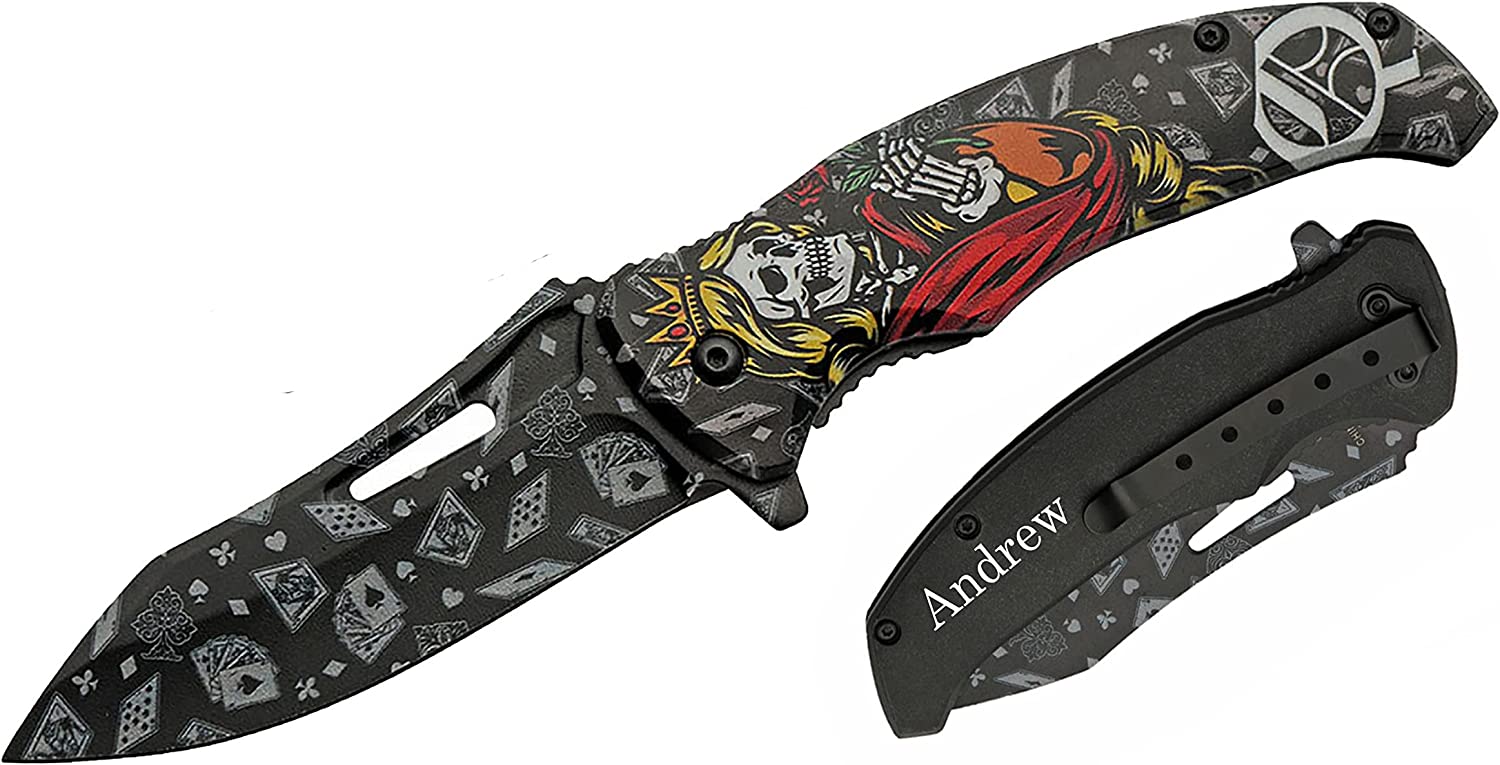 GIFTS INFINITY - Customized Engraved Pocket Folding Knife  – 1 Piece (Queen of Cards)