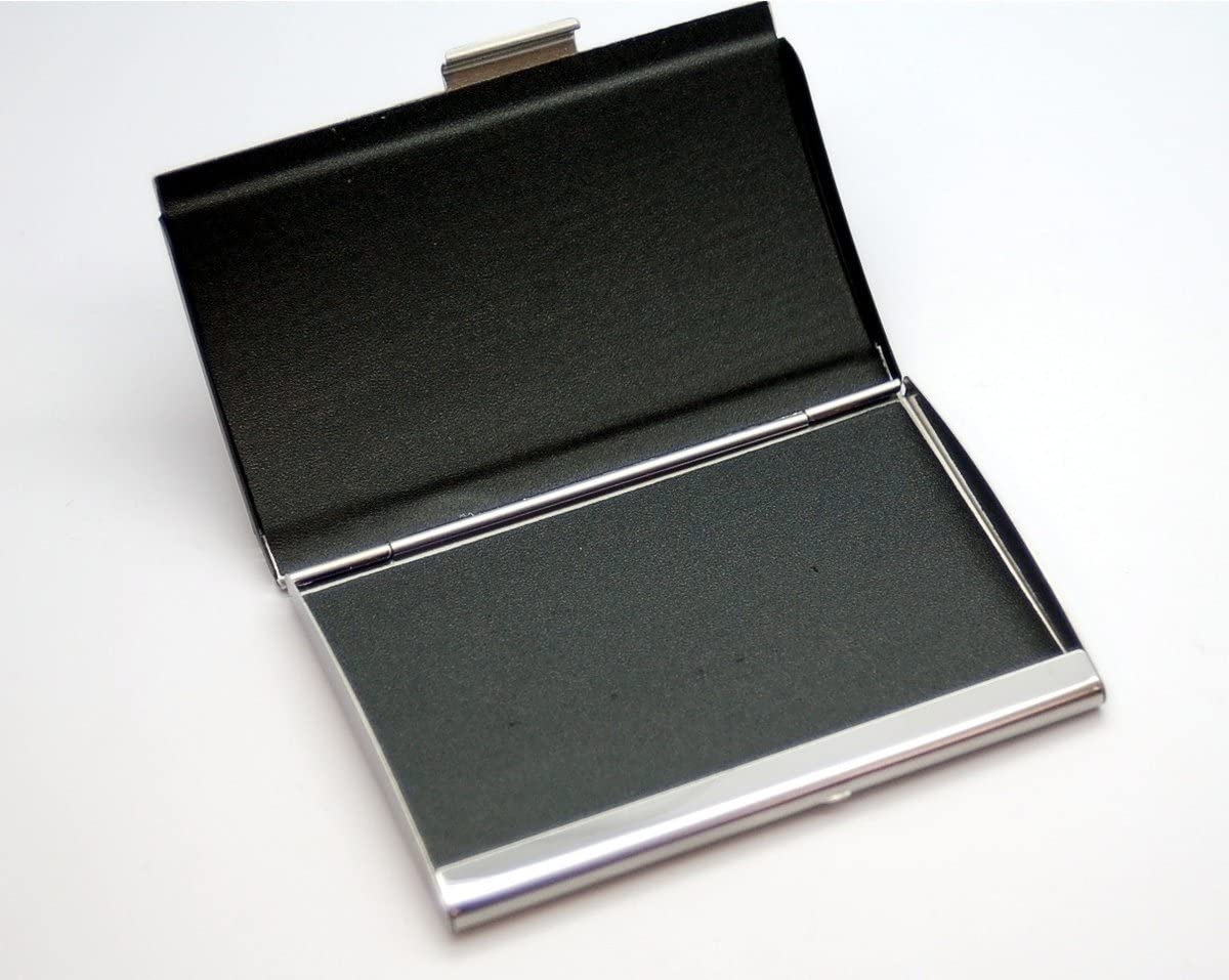 Personalized Black and Silver Quality Metal Business Card Holder - Free Engraving – Black