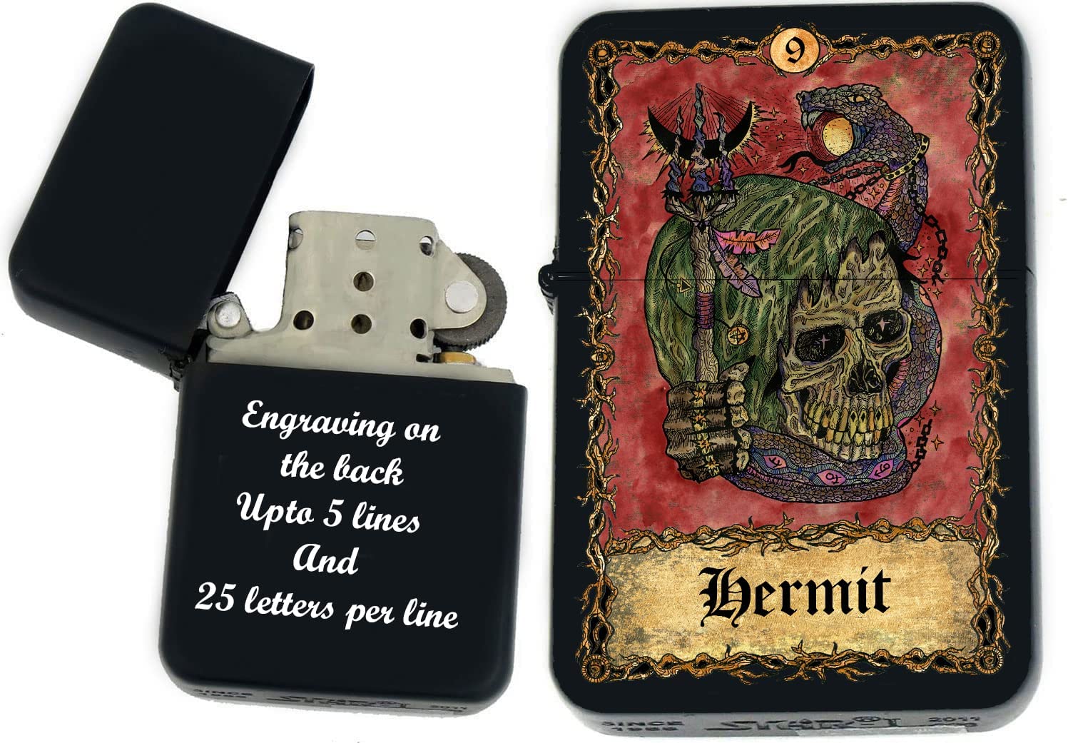 GIFTS INFINITY - Custom Tarot Card Windproof Lighters - Black Matt (Hermit)