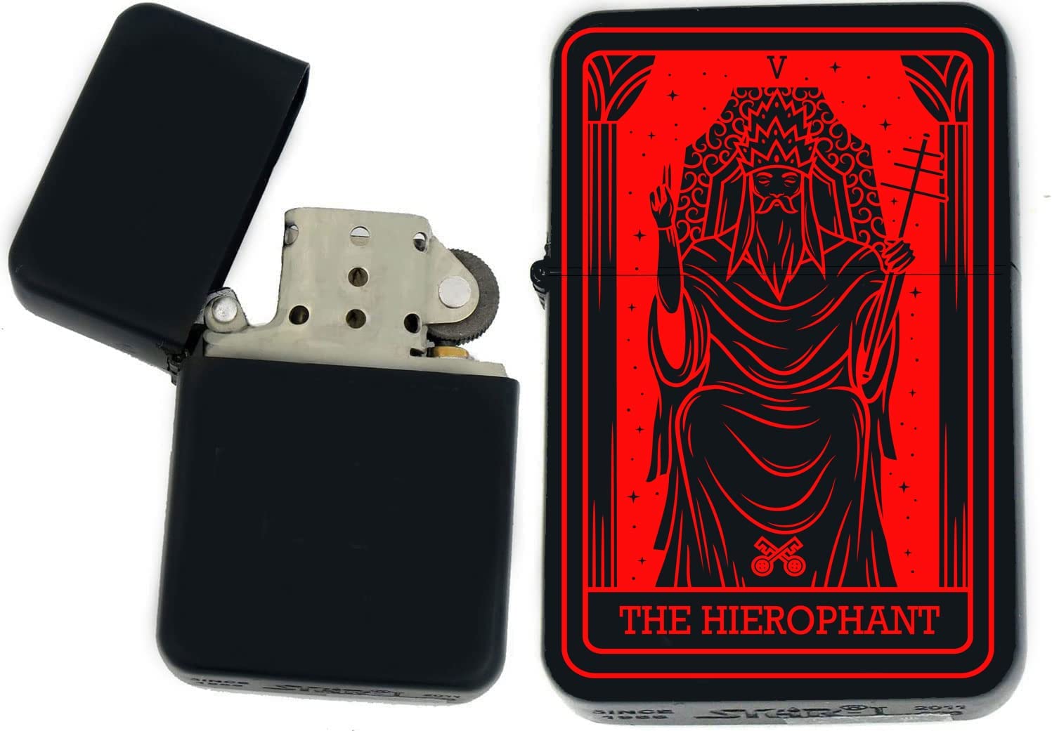 GIFTS INFINITY - Custom Tarot Card Windproof Lighters - Black Matt(The-Hierophant Red)