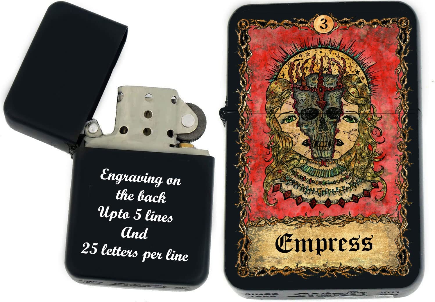 GIFTS INFINITY - Custom Tarot Card Windproof Lighters- Black Matt (Empress)