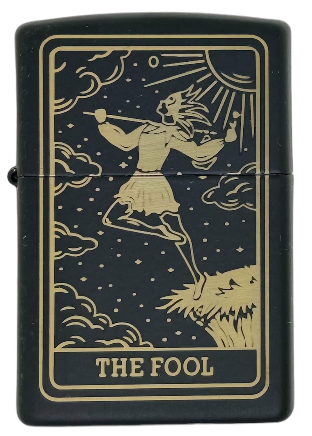 23 Custom Tarot Card - Major Arcana Card Laser Engraved Zippo Black Matt Windproof Lighter (The Fool)