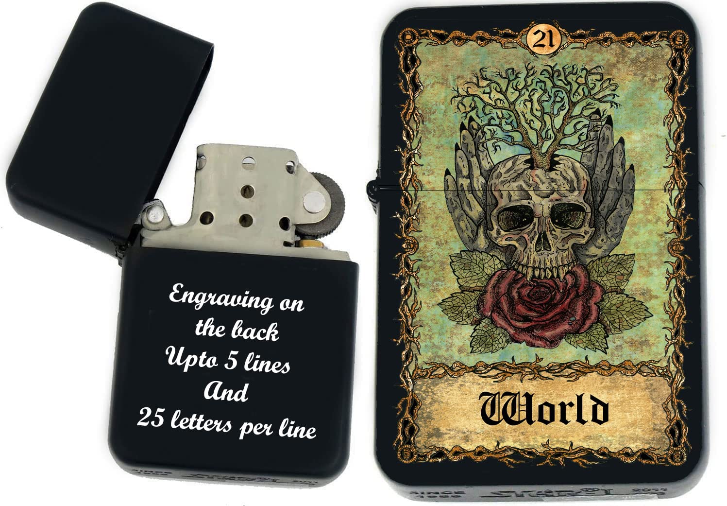 GIFTS INFINITY - Custom Tarot Card Windproof Lighters - Black Matt (World)