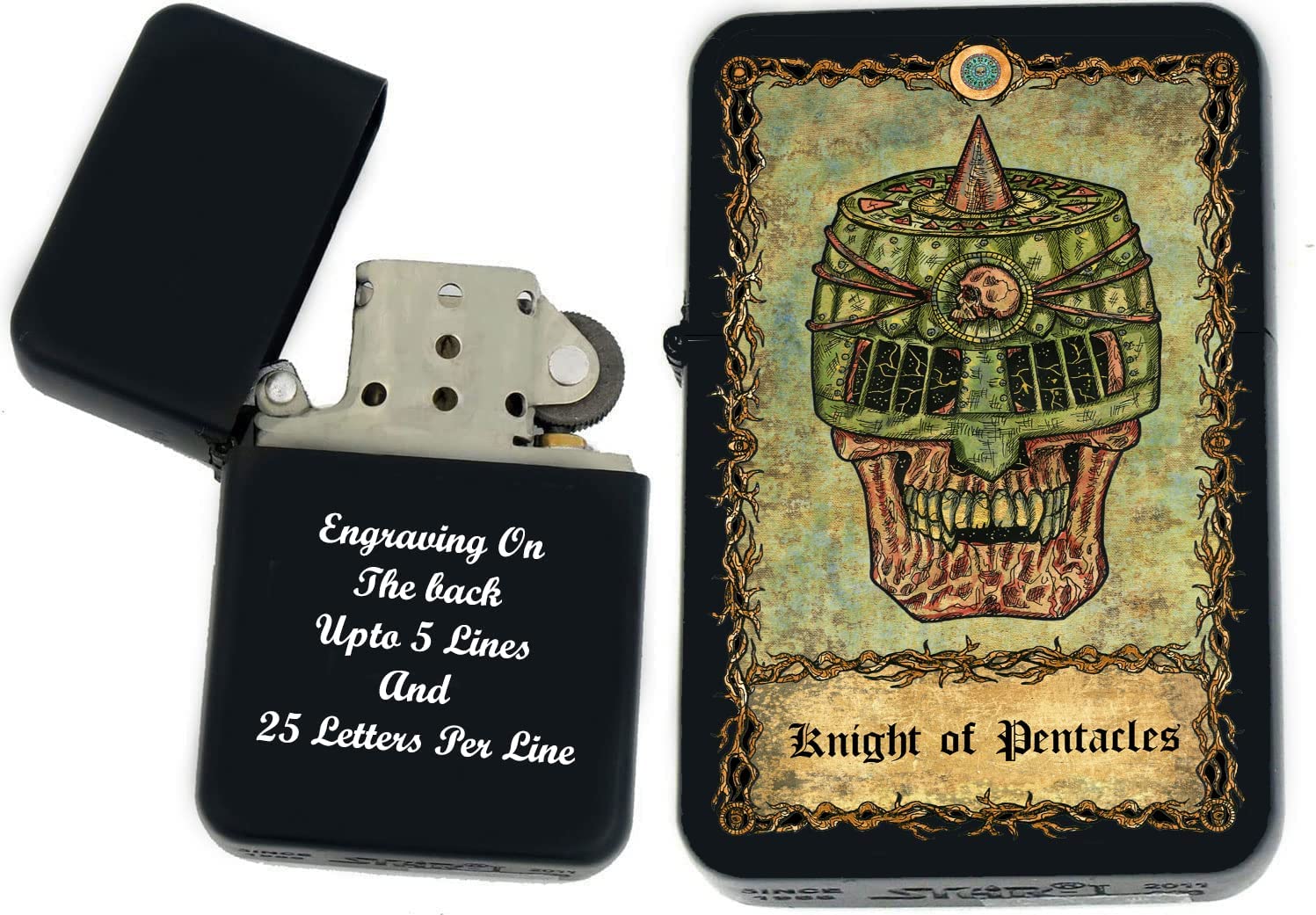 GIFTS INFINITY - Custom Tarot Card Windproof Lighters - Black Matt (Knight of Pentacles)