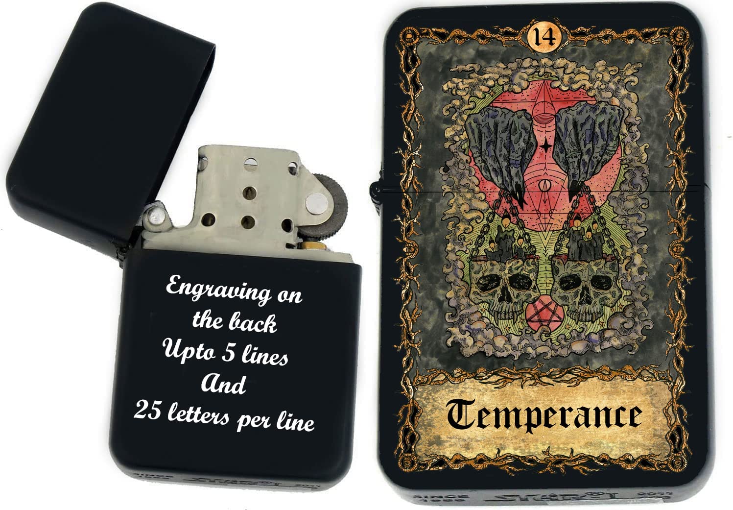 GIFTS INFINITY - Custom Tarot Card Windproof Lighters - Black Matt (Temperance)