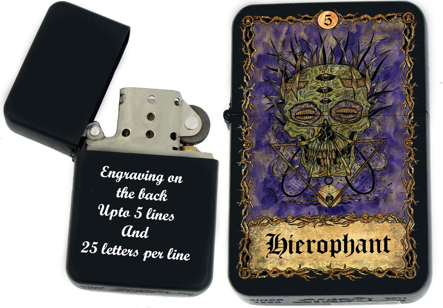 GIFTS INFINITY - Custom Tarot Card Windproof Lighters - Black Matt (Hierophant)