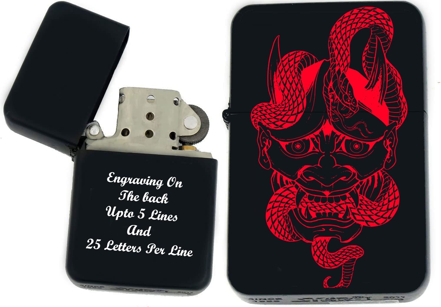 GIFTS INFINITY-Personalized Japanese Mask Oni Demon Kabuki Lighters–Black Matt(S-15)