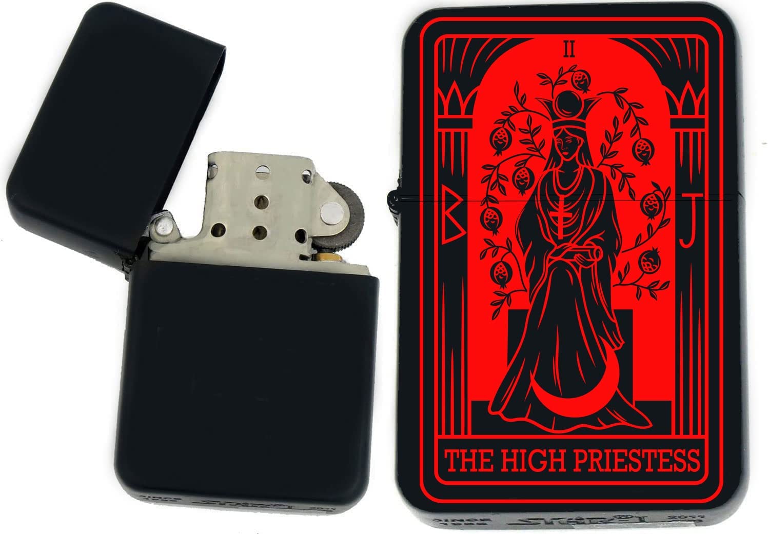 GIFTS INFINITY-Custom Tarot Card Windproof Lighters-Black Matt (The-Hight-Priestess Red)