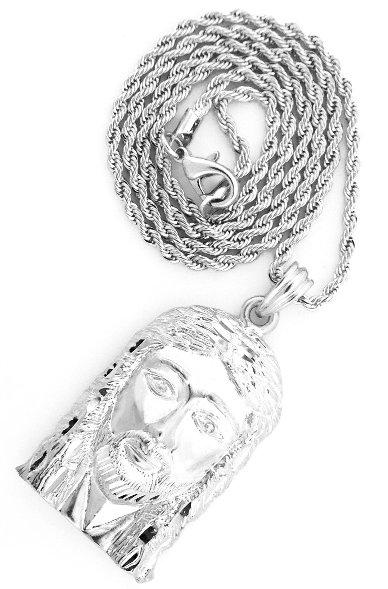 GIFTS INFINITY Silver Tone Brush Matt Finish Jesus Face Pendant Necklace with Free 24" Rope Chain, Elegant Religious Jewelry