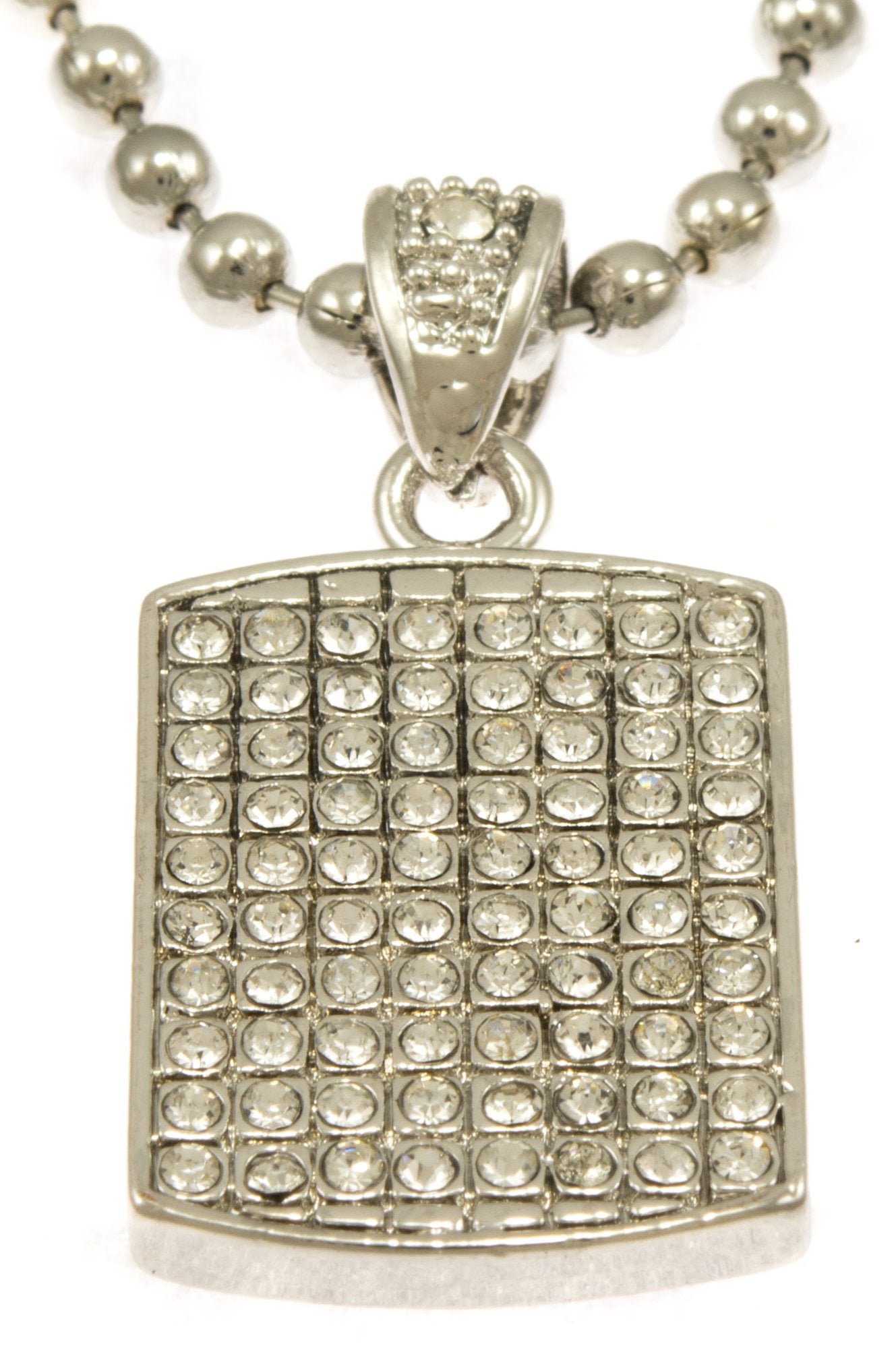 GIFTS INFINITY Hot New Silver Tone Dog Tag Mini Pave CZ Stones Pendant Necklace Free 30" Ball Chain