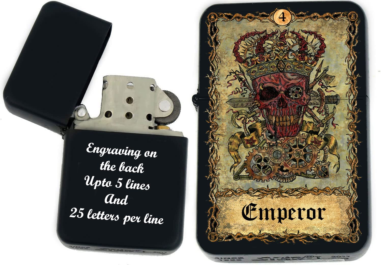 GIFTS INFINITY - Custom Tarot Card Windproof Lighters - Black Matt (Emperor)
