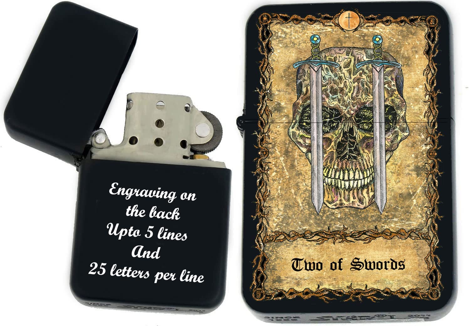 GIFTS INFINITY - Custom Tarot Card Windproof Lighters - Black Matt (Two of Swords)