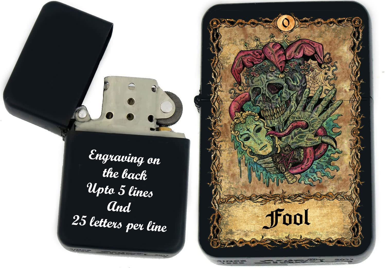 GIFTS INFINITY - Custom Tarot Card Windproof Lighters - Black Matt (Fool)
