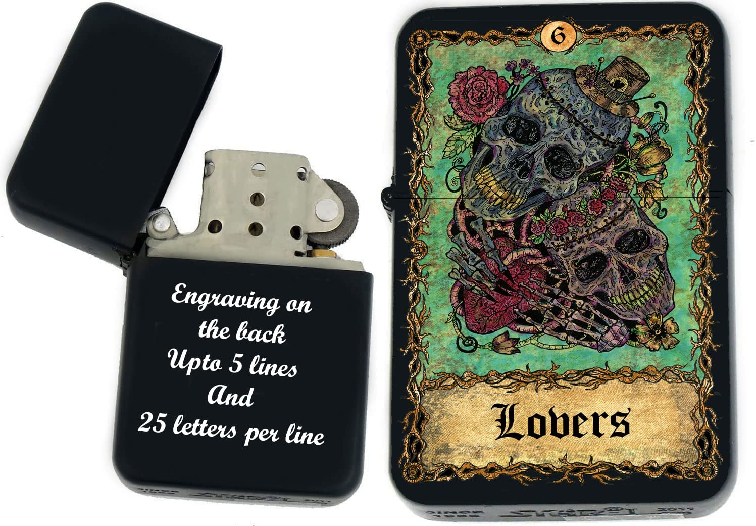 GIFTS INFINITY - Custom Tarot Card - Windproof Lighters - Black Matt (Lover)