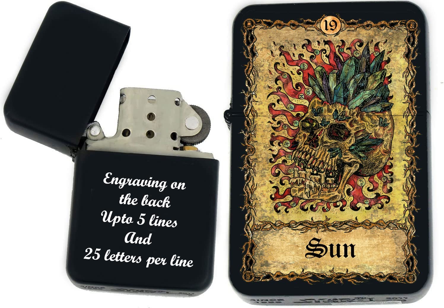 GIFTS INFINITY - Custom Tarot Card Windproof Lighters - Black Matt (Sun)