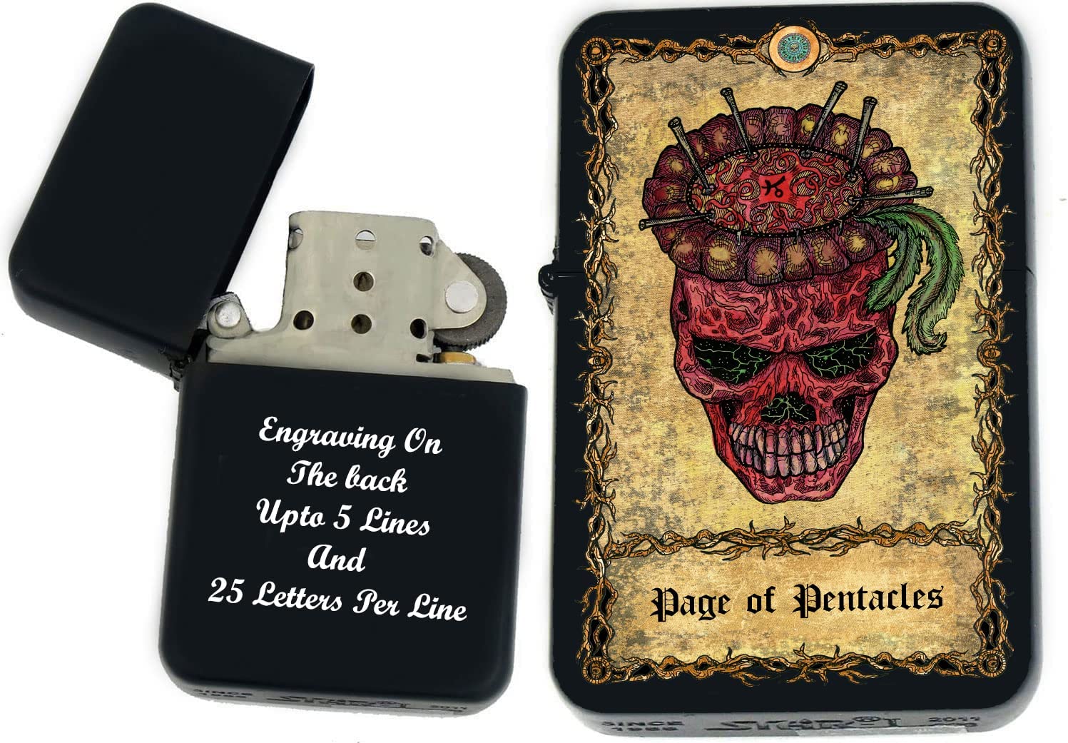 GIFTS INFINITY - Custom Tarot Card Windproof Lighters - Black Matt (Page of Pentacles)
