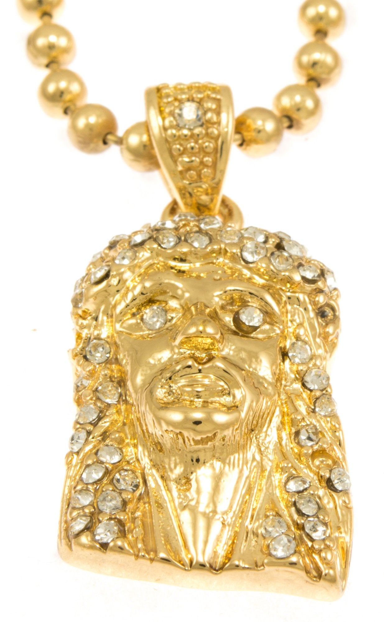 GIFTS INFINITY Hot New Gold Tone Lord Jesus Face Pendant Mini Pave Cz Stones Necklace Free 30" Ball Chain