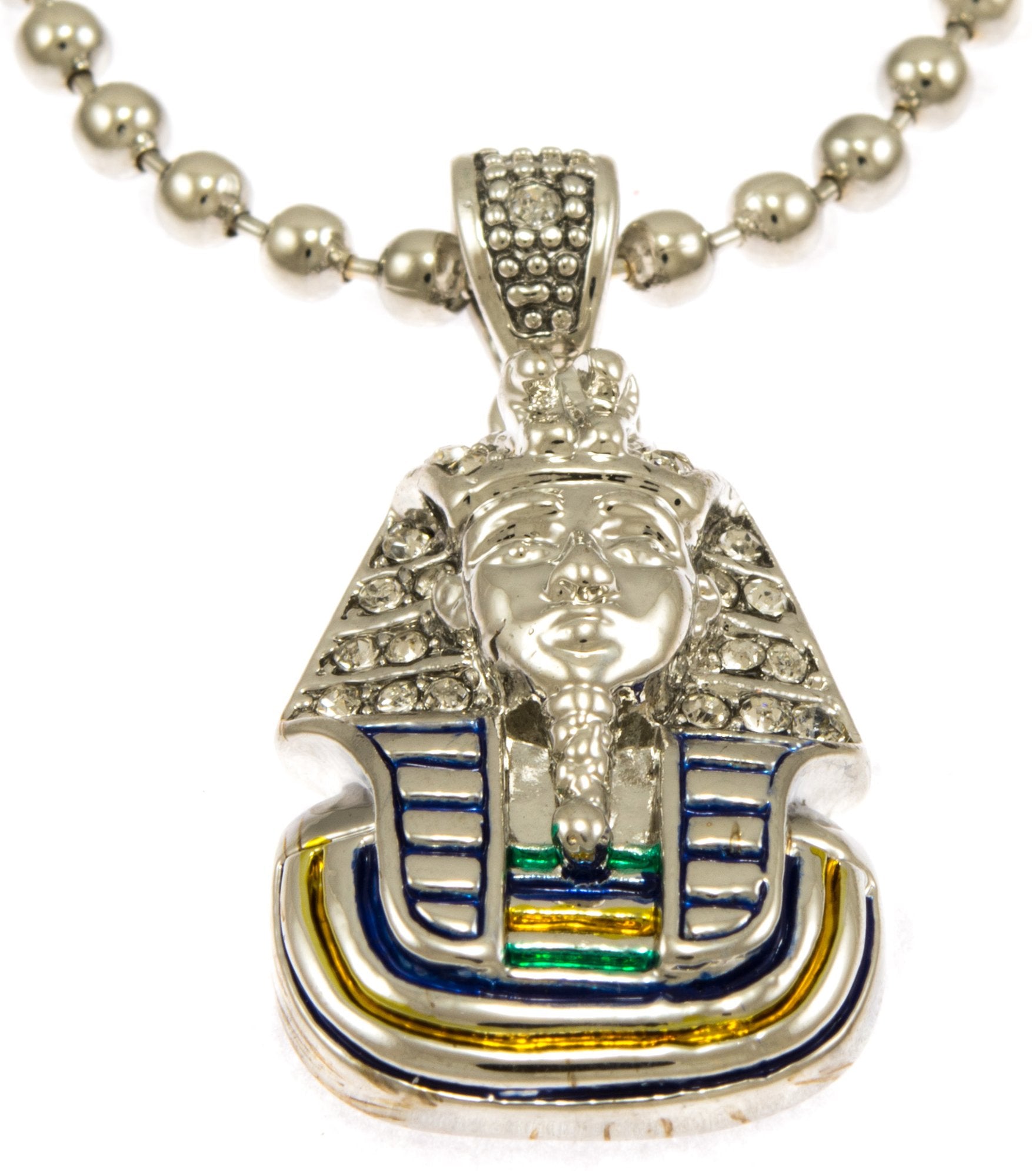 GIFTS INFINITY Hot New Silver Tone King Tut Pharaoh Mini Pave CZ Stones Pendant Necklace Free 30" Ball Chain