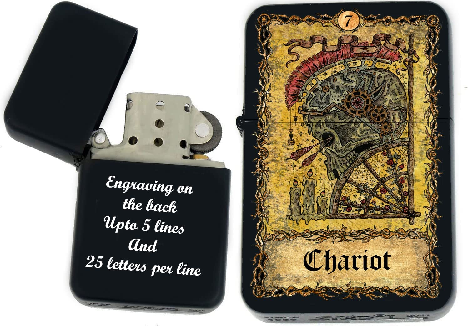 GIFTS INFINITY - Custom Tarot Card Windproof Lighters - Black Matt (Chariot)
