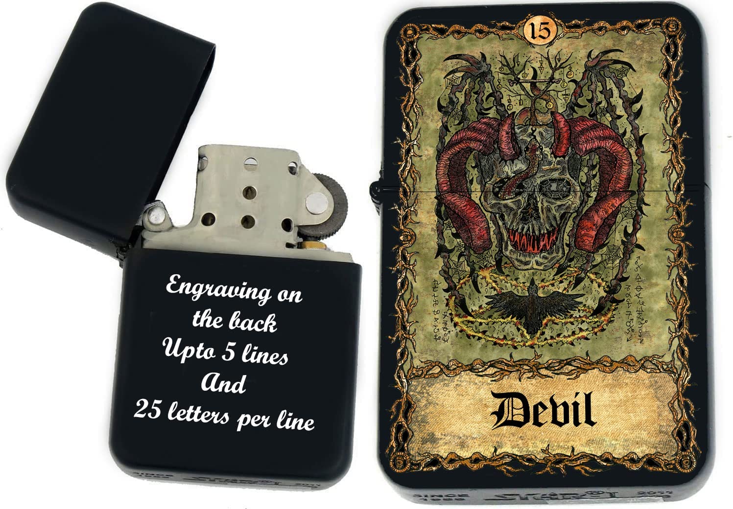 GIFTS INFINITY - Custom Tarot Card Windproof Lighters - Black Matt (Devil)