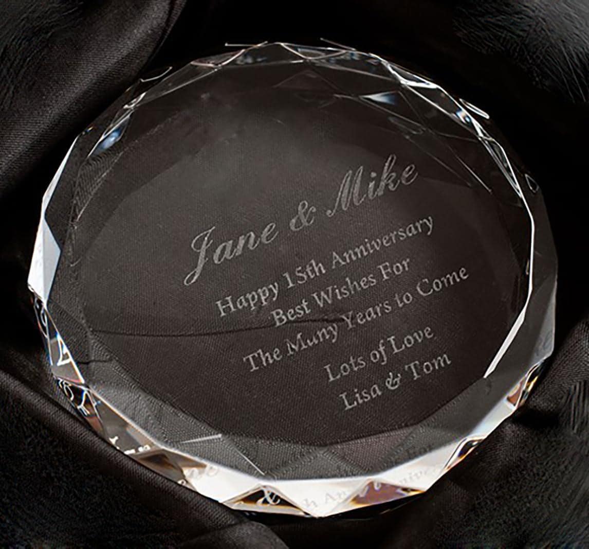 Custom Engraved Round Crystal Glass Paperweight – Personalized Gift for Anniversary, Wedding, or Corporate Recognition