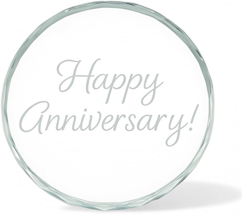Custom Engraved Round Crystal Glass Paperweight – Personalized Gift for Anniversary, Wedding, or Corporate Recognition