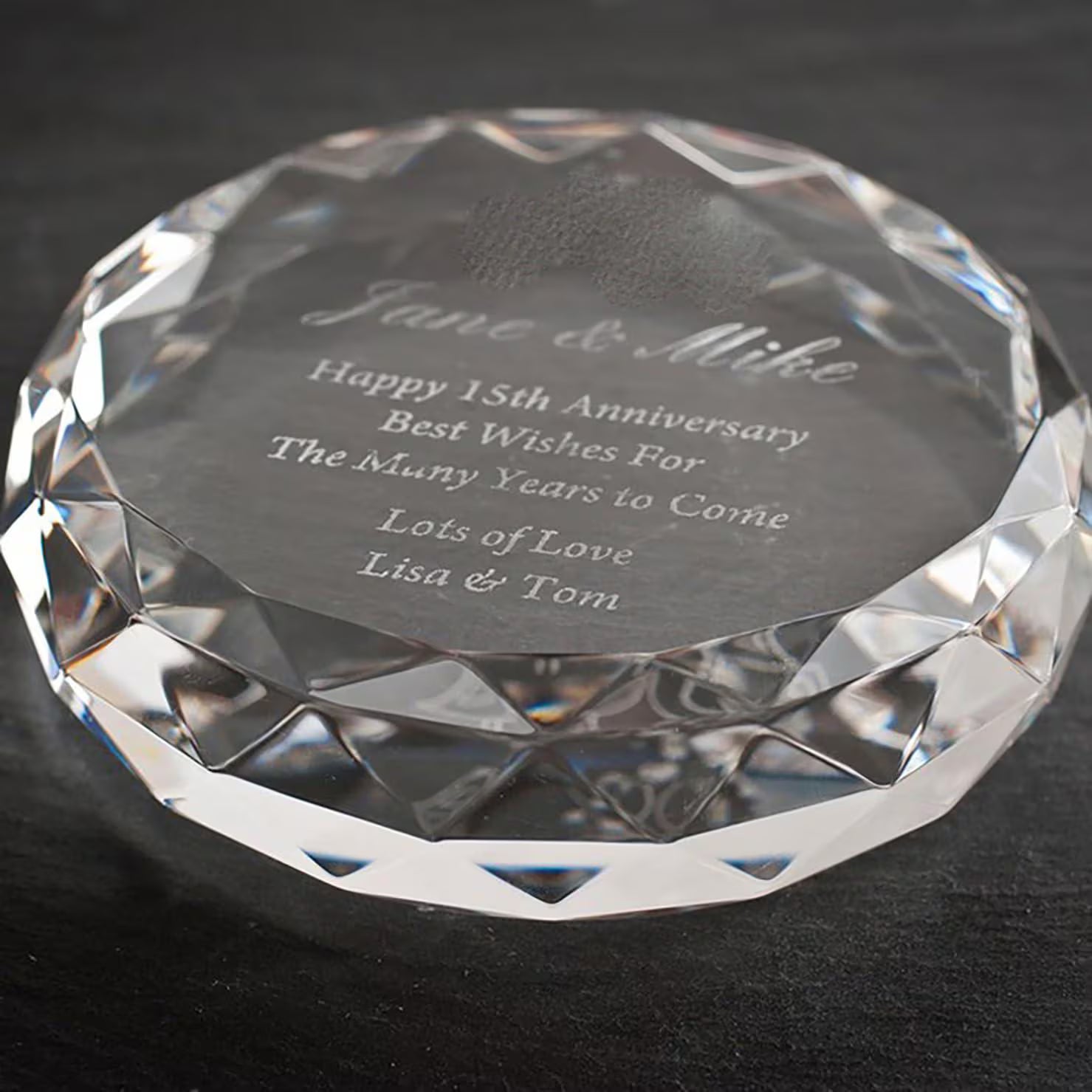 Custom Engraved Round Crystal Glass Paperweight – Personalized Gift for Anniversary, Wedding, or Corporate Recognition