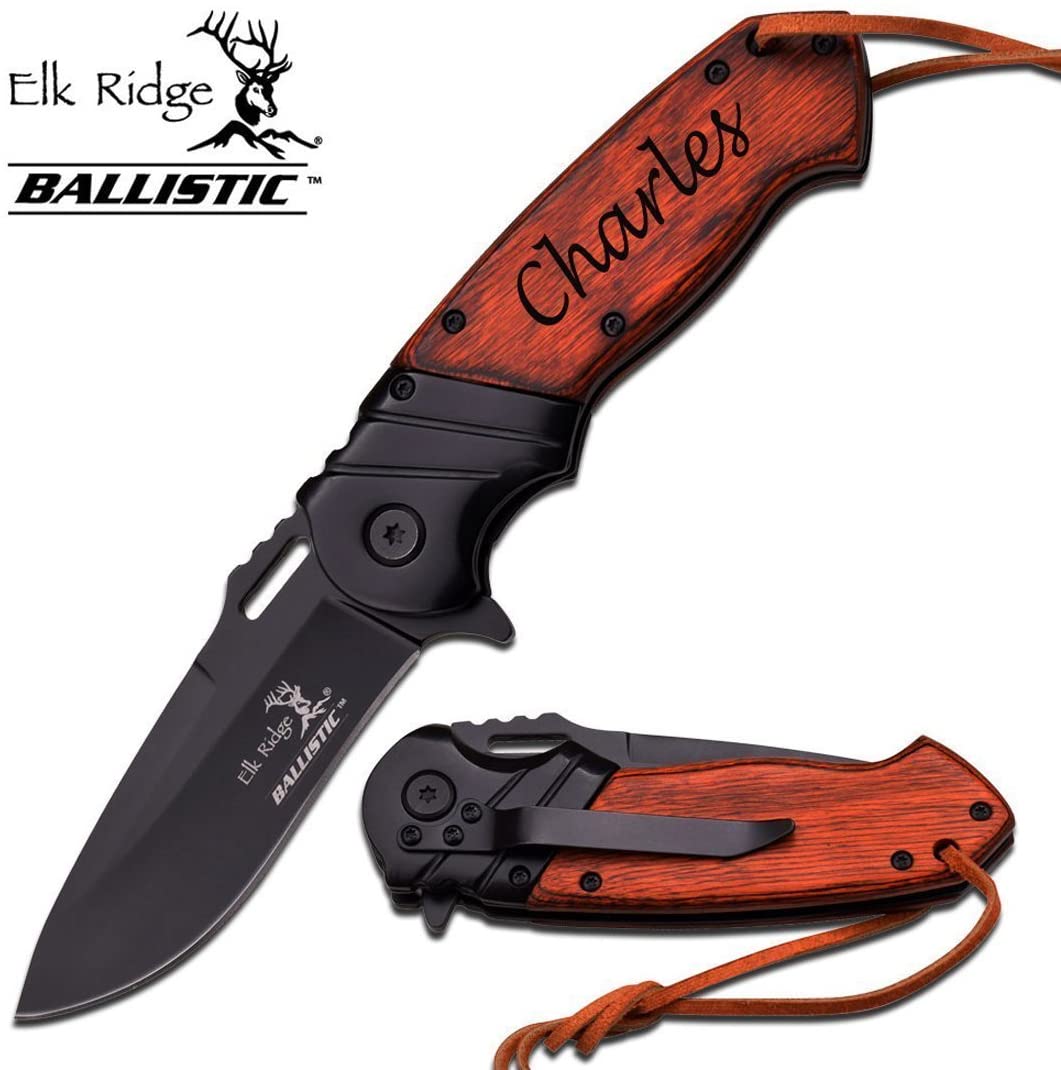 GIFTS INFINITY Laser Engraved 4.75" Closed Folding Knife, Open Assisted Pocket Knife with Pakkadwood Handle