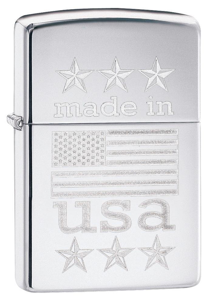 29430, Made in USA Flag & Stars, Lustre Engraving, High Polish Chrome Finish, Classic Case