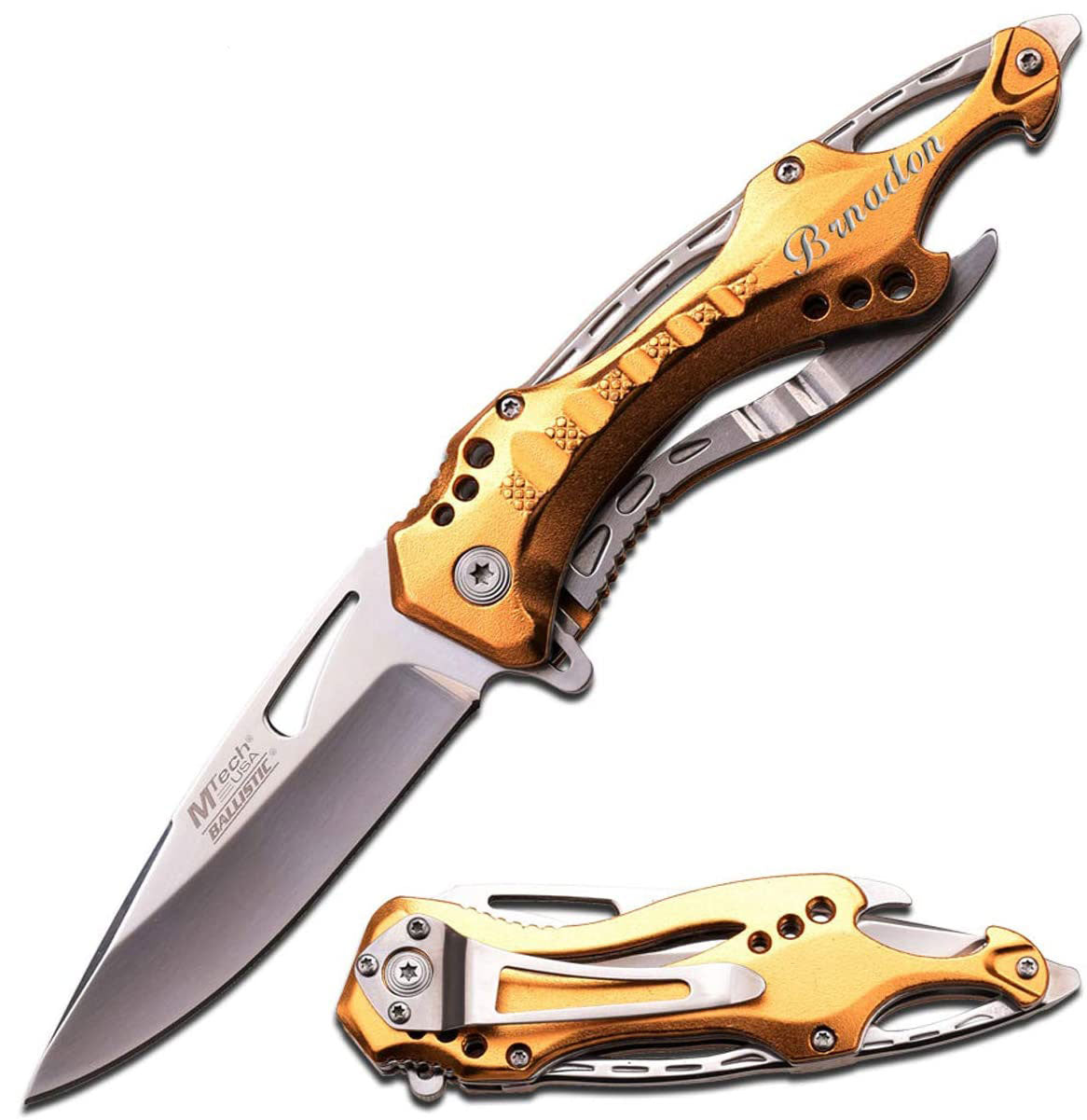 GIFTS INFINITY 4.5" Closed Personalized Engraved Folding Pocket Knife, Stainless Steel Tactical Blade Knife with Gold Silver Handle