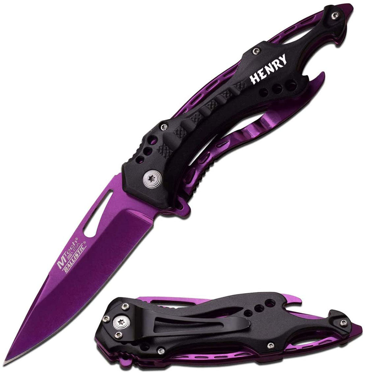 GIFTS INFINITY 4.5" Closed Personalized Engraved Folding Pocket Knife, Purple Stainless Steel Tactical Blade Knife with Black Handle