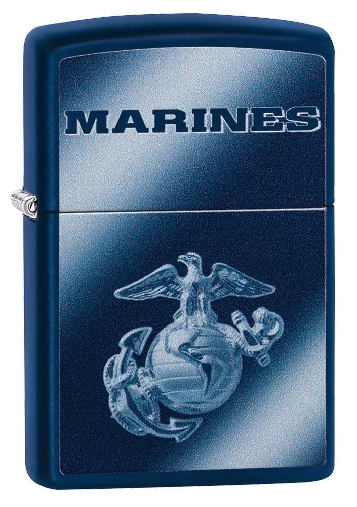 U.S. Marines Corps. Navy matte windproof lighter standing at a 3/4 angle, facing forward