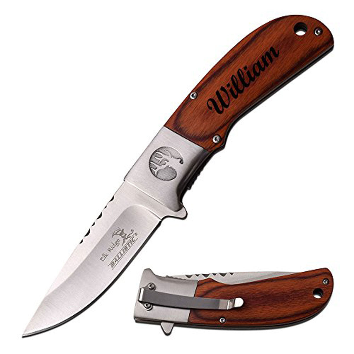GIFTS INFINITY Personalized Laser Engraved 4.5" Closed Folding Knife, Brown wood Handle with Pocket Clip, Gifts for Dad