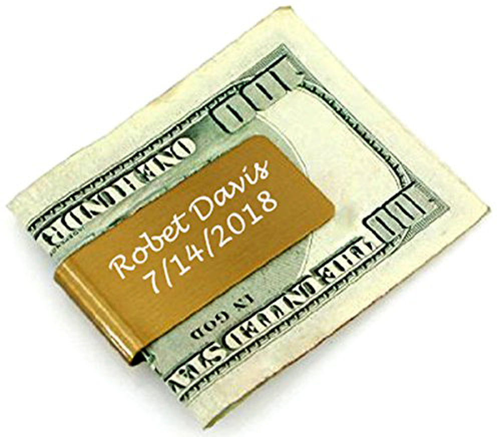 Personalized Metal Money Clip Free Engraving Gold Tone