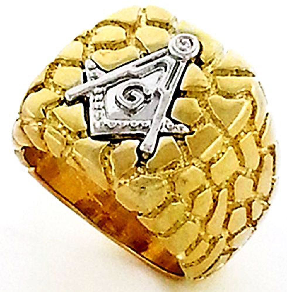 Gifts Infinity Men's Yellow Two-Tone Gold Insignia Nugget Band Freemason Square and Compass Masonic Ring
