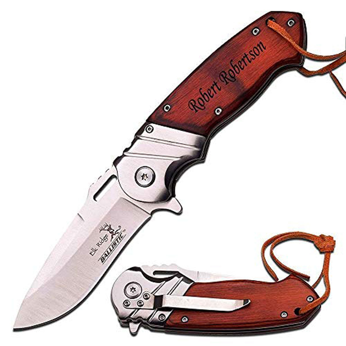 GIFTS INFINITY Personalized Laser Engraved Folding Knife, Brown Pakkawood Open Assisted Knife 4.75" Closed