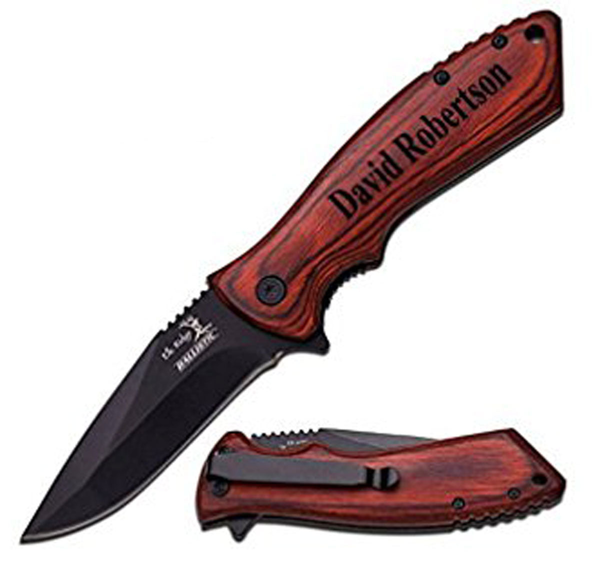 GIFTS INFINITY Personalized Laser Engraved Pocket Folding Tactical Knife 4.5" Closed, Survival, Hunting Knife with Wooden Handle