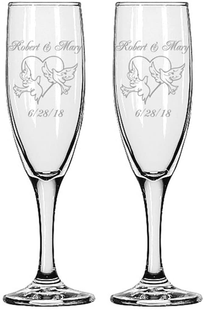 Engraved Wedding Heart with Dove Champagne