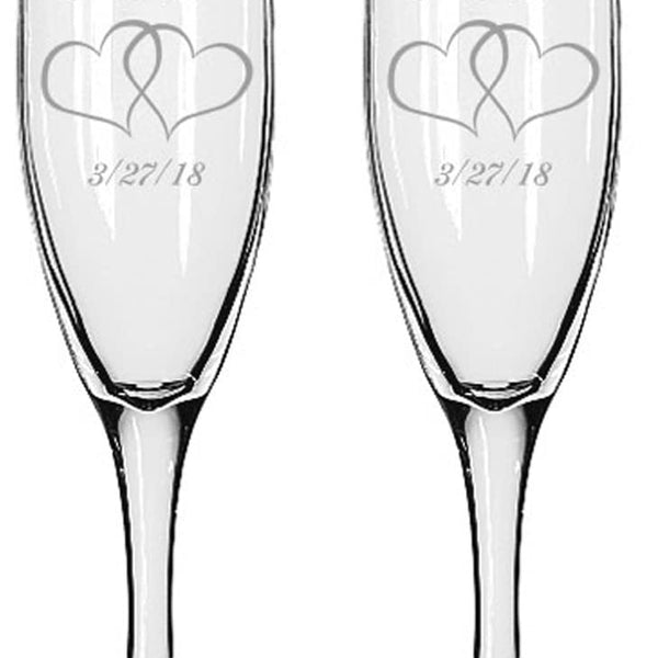 Interlocked Hearts Engraved Wedding Glass Champagne Flutes Set of 2, Size: One Size