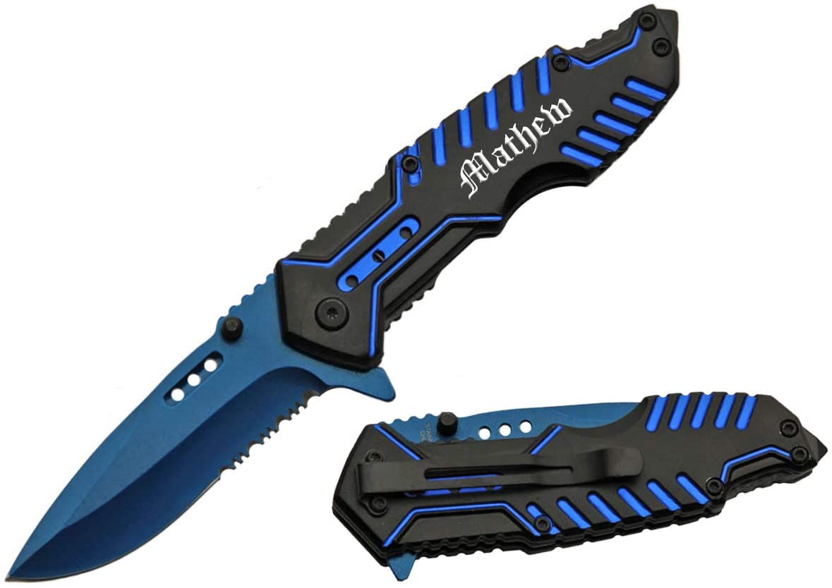5" BLUE CYBER FOLDER METAL KNIFE