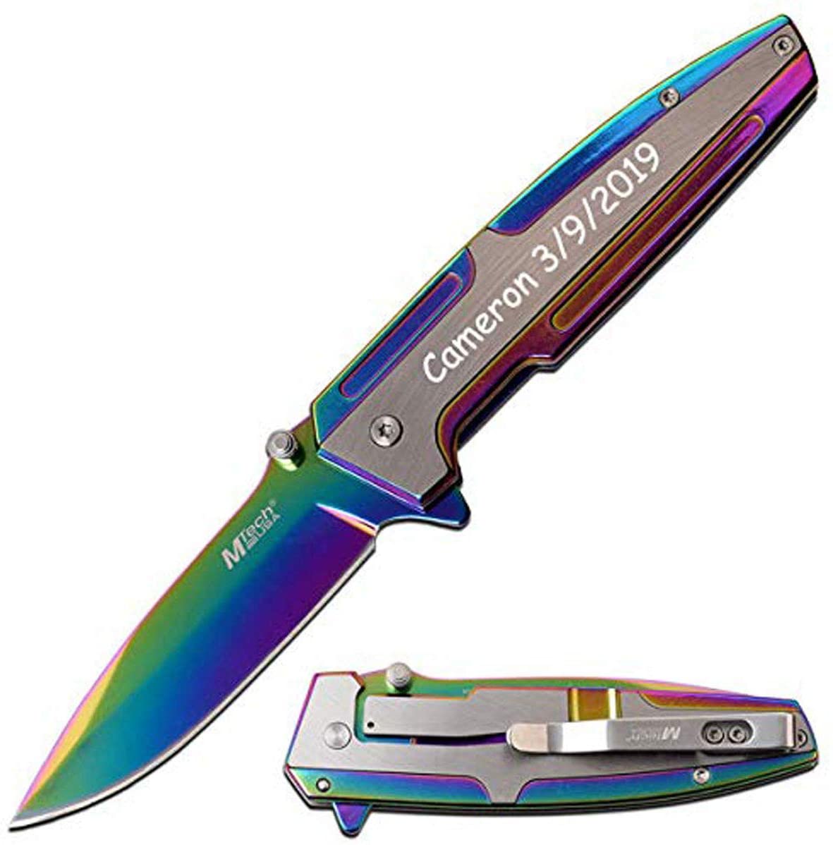 GIFTS INFINITY Pocket Folding Knife, Sharp Stainless Steel Rainbow 4.75" Tinite Coated Two Tons Stainless Steel Handle