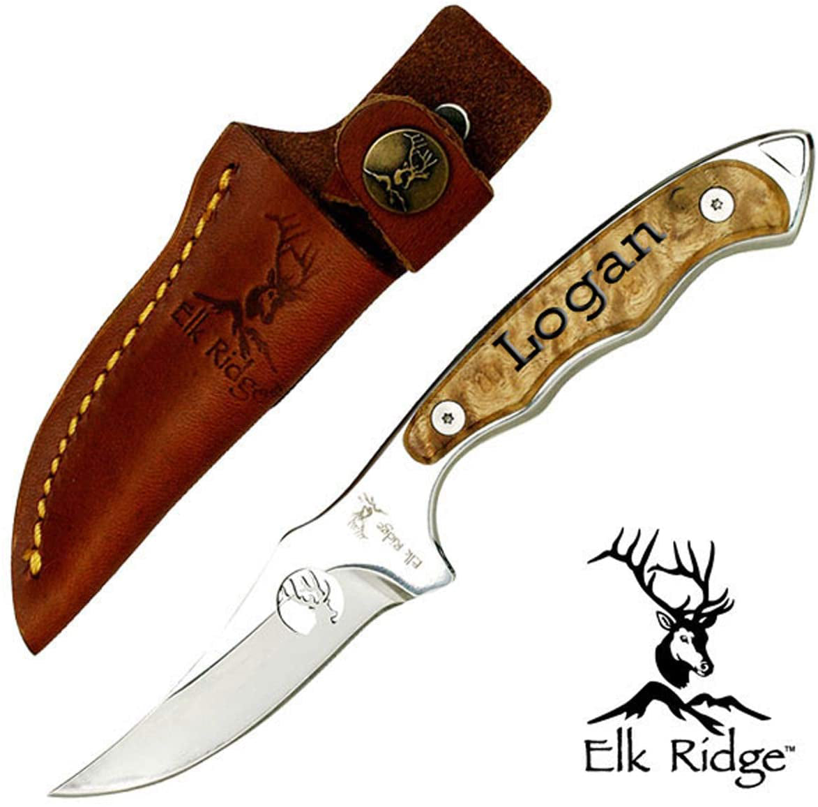 GIFTS INFINITY Personalized Free Engraving 7" Overall Fixed Blade Pocket Knife, Camping Knife with Wooden Handle and Sheath