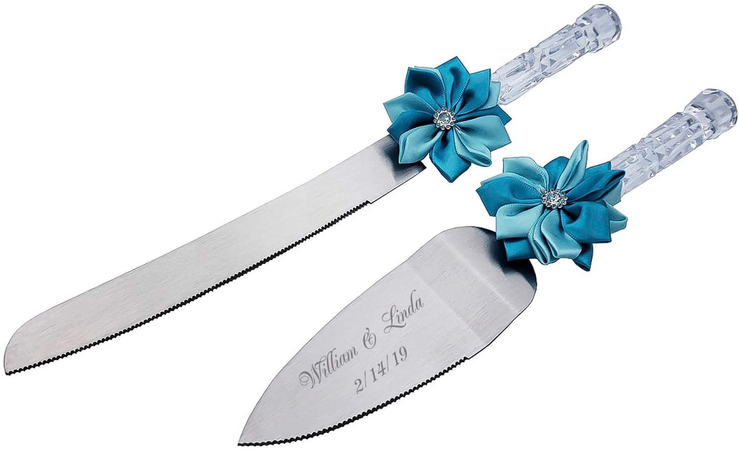 GIFTS INFINITY 12" Personalized Wedding Cake Knife and 10" Server Set Free Engraving (Blue) - Christmas & Halloween Day Gift