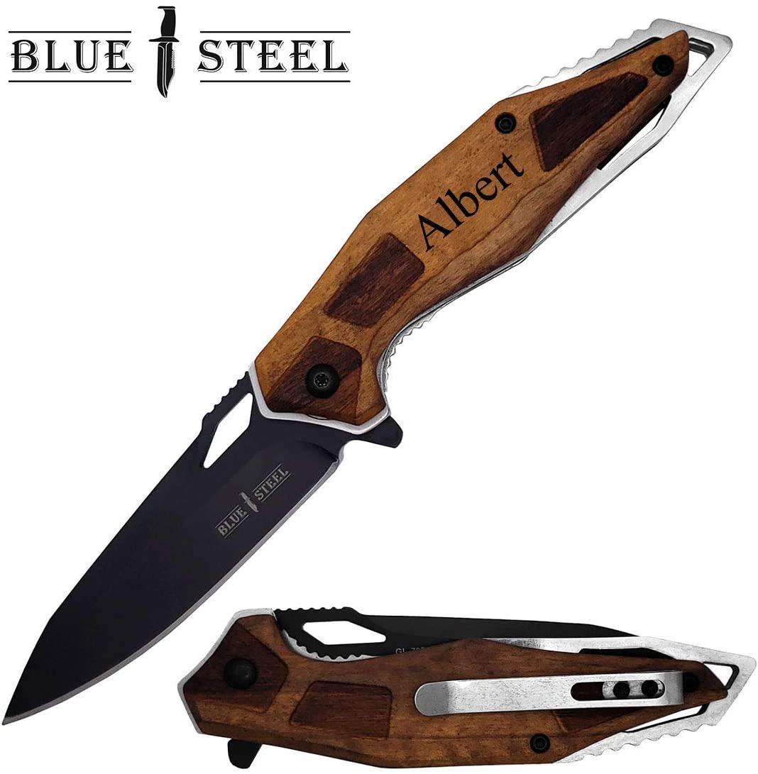 GIFTS INFINITY 4.5" Closed Folding Pocket Knife – Black Stainless Steel Blade, Brown Wood Handle