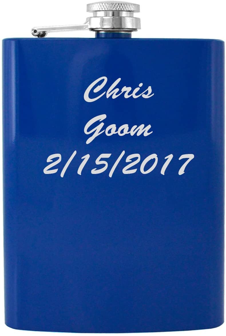 Gifts Infinity 8 oz Blue Brushed and Polished Stainless Steel Flask with Sleek Touch and Screw-Down Cap